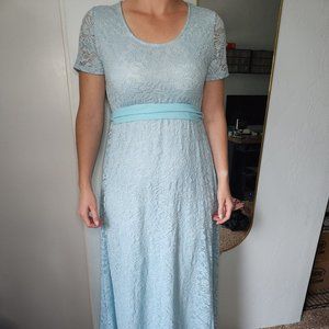 Pink Blush Light Blue Floral Lace Dress. A Line Floor length cut/style Sm/Medium